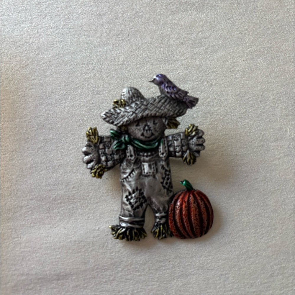 Scarecrow brooch pin pumpkin crow holiday fall jewelry costume gifts office work
